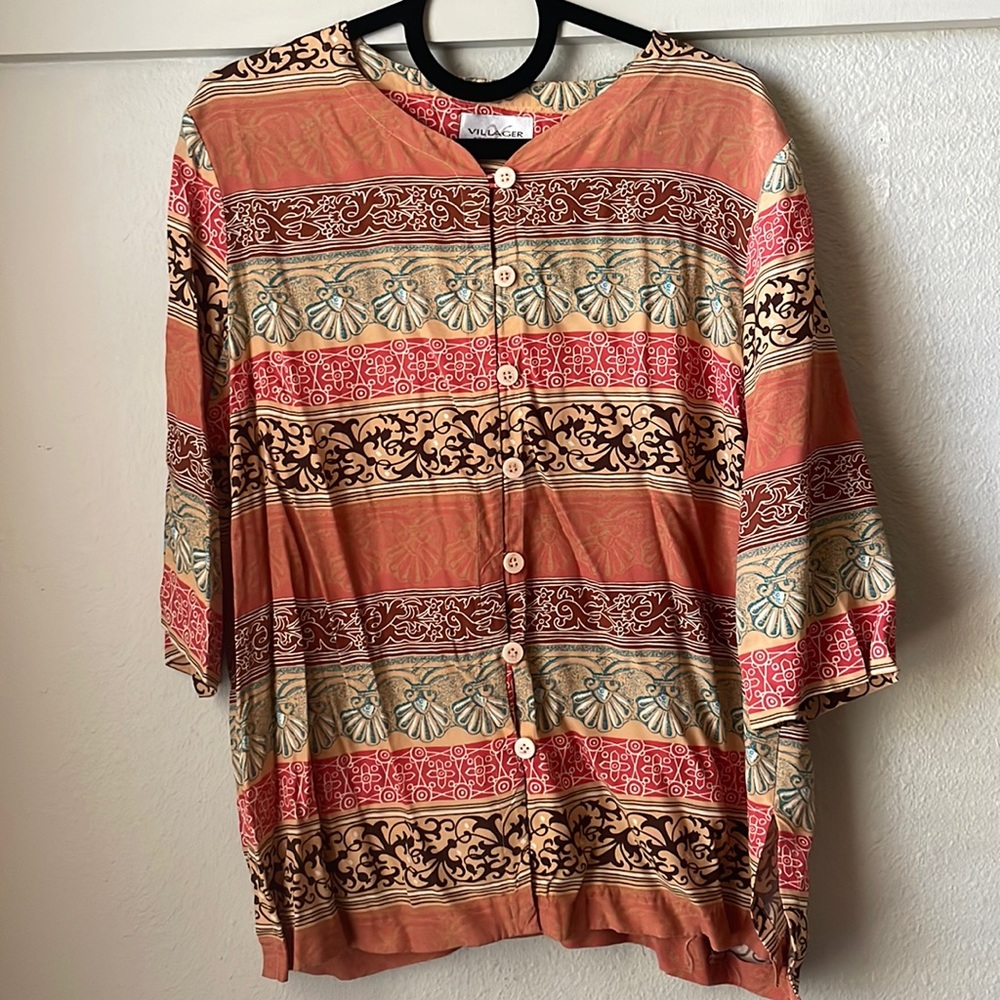 Vintage Villager patchwork button blouse by Liz Claiborne